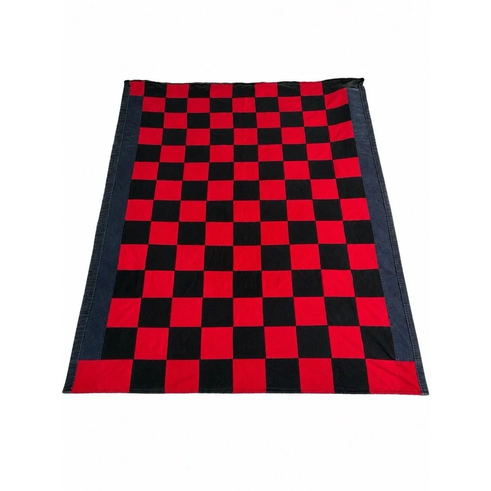 VTG Handmade Upcycled Flannel Quilt Picnic Checked 50x64